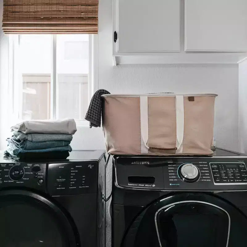 Lot de 2 sacs à linge pliables, moka/crème