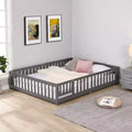 Cadre de lit en bois massif taille double, lit au sol avec barrières de sécurité et sommier à lattes, lit pour enfants pour chambre à coucher