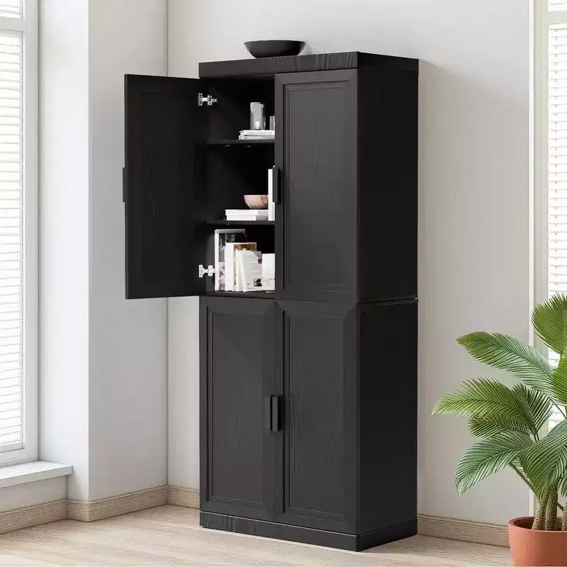 Meuble d'appoint en bois noir 72x31x16, organisateur de rangement avec étagères réglables pour cuisine, chambre, entrée, salon, salle à manger