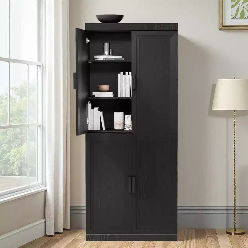 Meuble d'appoint en bois noir 72x31x16, organisateur de rangement avec étagères réglables pour cuisine, chambre, entrée, salon, salle à manger