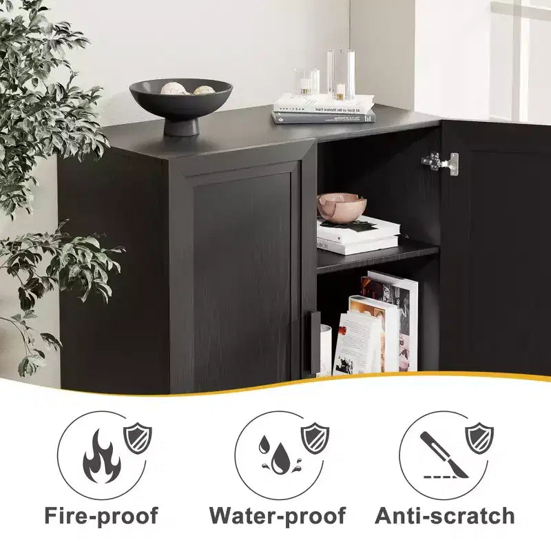 Meuble d'appoint en bois noir 72x31x16, organisateur de rangement avec étagères réglables pour cuisine, chambre, entrée, salon, salle à manger