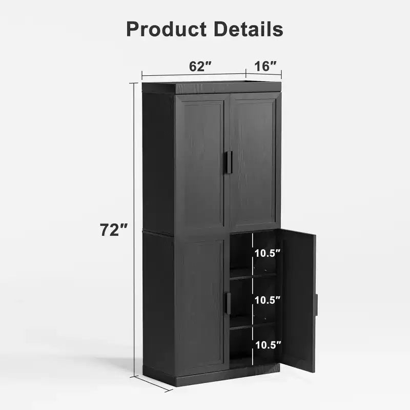 Meuble d'appoint en bois noir 72x31x16, organisateur de rangement avec étagères réglables pour cuisine, chambre, entrée, salon, salle à manger