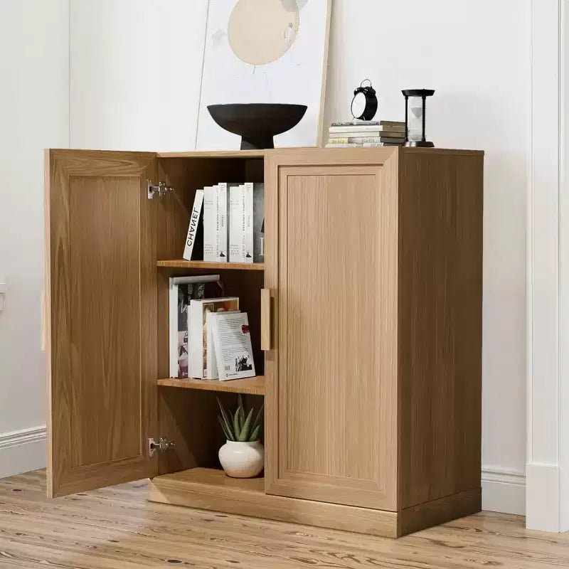 Meuble d'appoint en bois 36x31x16 de couleur naturelle, organiseur de rangement avec étagères réglables pour cuisine, chambre, entrée, salon, salle à manger