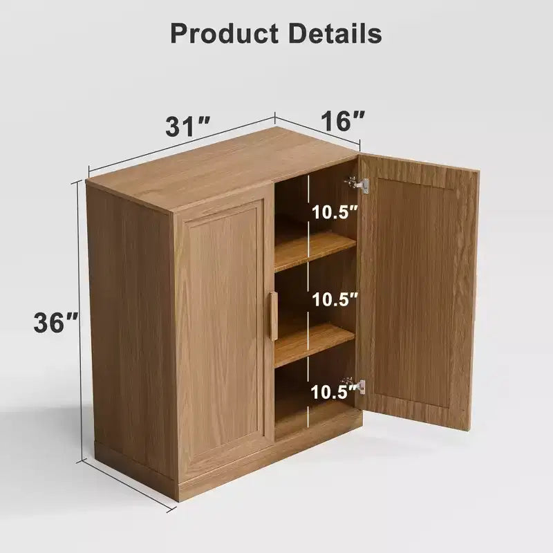 Meuble d'appoint en bois 36x31x16 de couleur naturelle, organiseur de rangement avec étagères réglables pour cuisine, chambre, entrée, salon, salle à manger