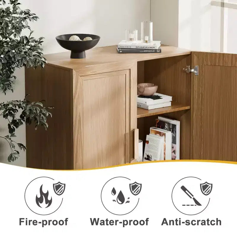 Meuble d'appoint en bois 36x31x16 de couleur naturelle, organiseur de rangement avec étagères réglables pour cuisine, chambre, entrée, salon, salle à manger
