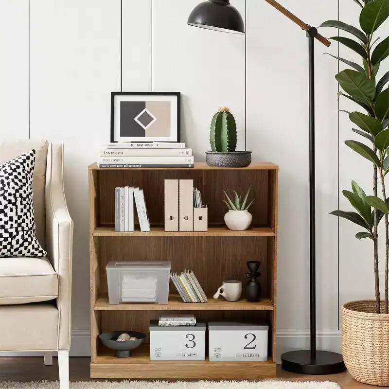 [91 cm | Rangement ouvert]Armoire décorative en bois naturel sans porte (Étagère multi-niveaux + Design moderne)