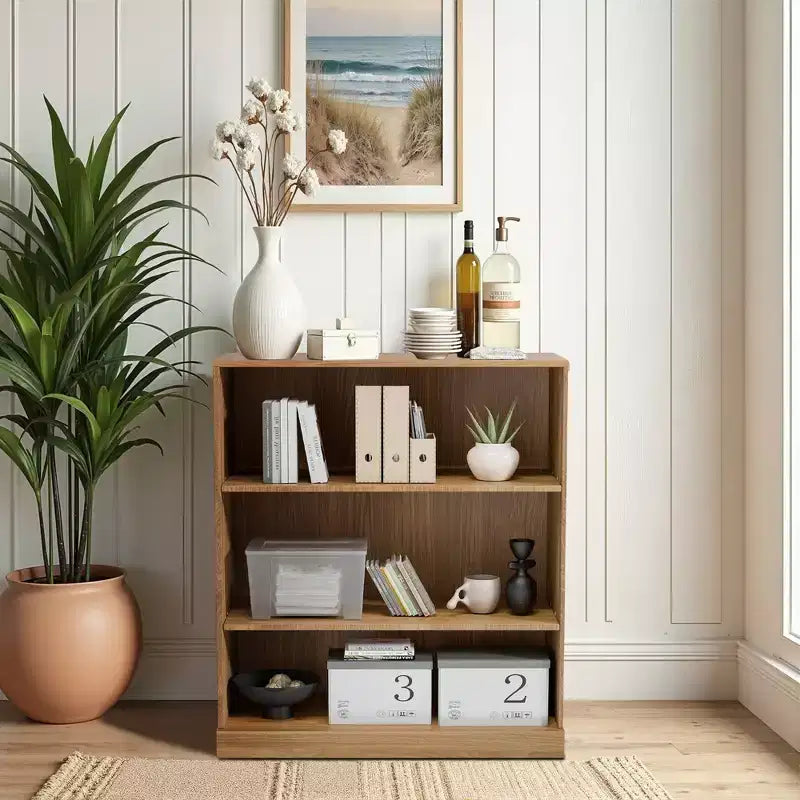 [91 cm | Rangement ouvert]Armoire décorative en bois naturel sans porte (Étagère multi-niveaux + Design moderne)