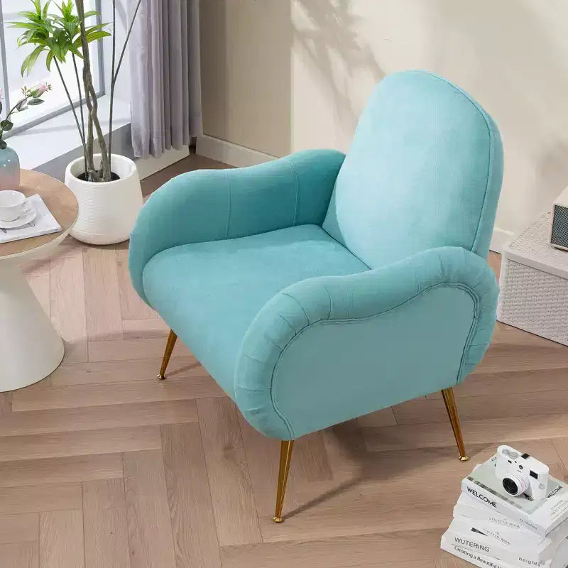 Fauteuil moderne pour chambre à coucher avec pieds en métal doré, fauteuil en tissu flocon de neige, canapé individuel pour salon