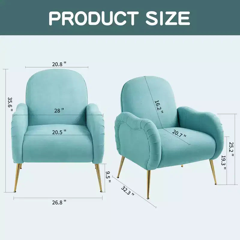 Fauteuil moderne pour chambre à coucher avec pieds en métal doré, fauteuil en tissu flocon de neige, canapé individuel pour salon