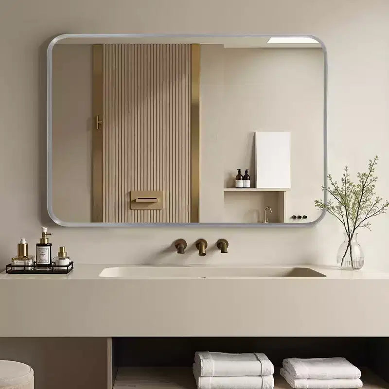 Miroir de salle de bain rectangulaire 32x22 avec cadre en alliage d'aluminium, miroir mural pour chambre à coucher, salon, entrée, argent