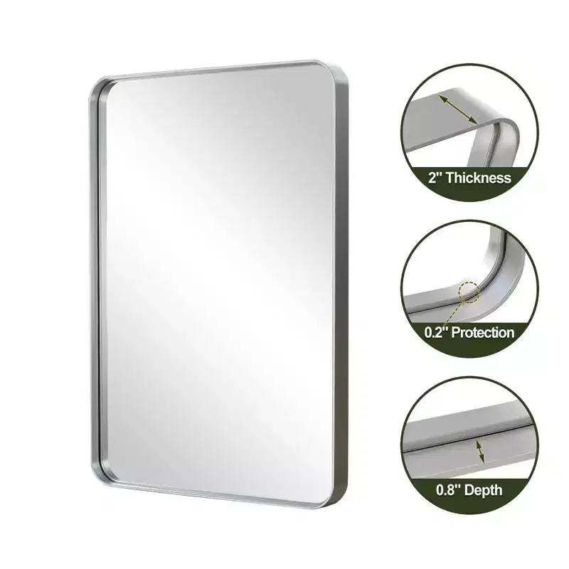 Miroir de salle de bain rectangulaire 32x22 avec cadre en alliage d'aluminium, miroir mural pour chambre à coucher, salon, entrée, argent