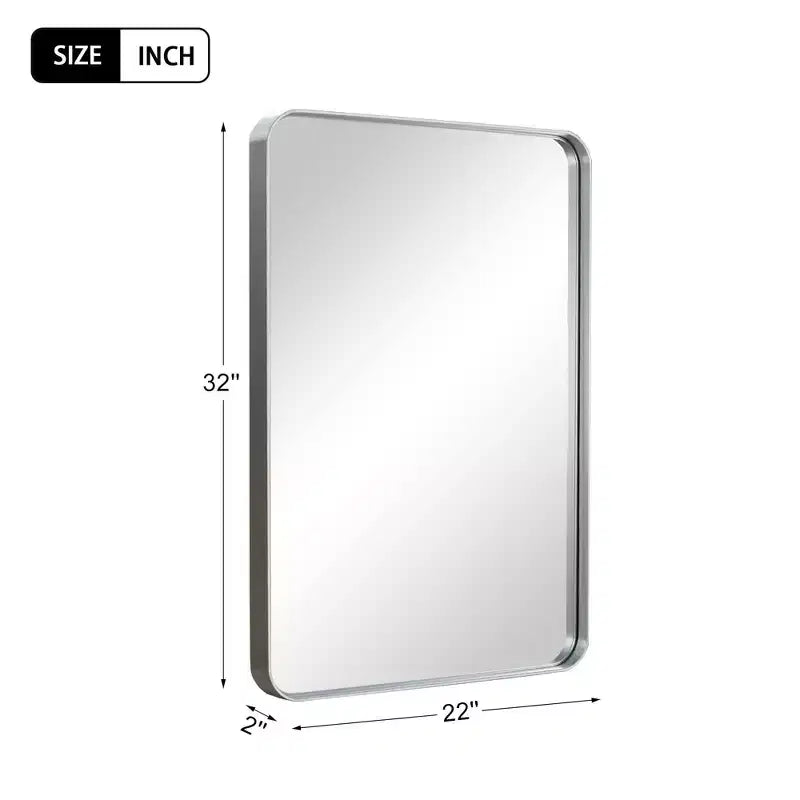 Miroir de salle de bain rectangulaire 32x22 avec cadre en alliage d'aluminium, miroir mural pour chambre à coucher, salon, entrée, argent
