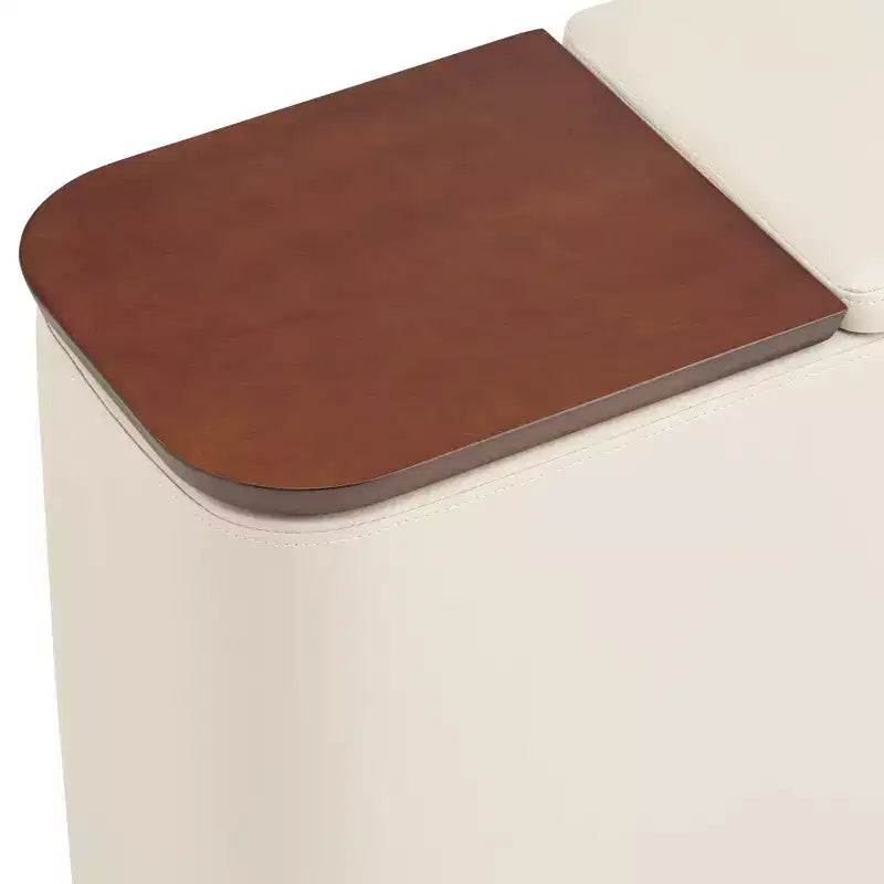 Table console rectangulaire en similicuir style Mid-century Modern 12 x 27 1/2 avec rangement et porte-boissons, taupe, pour salon