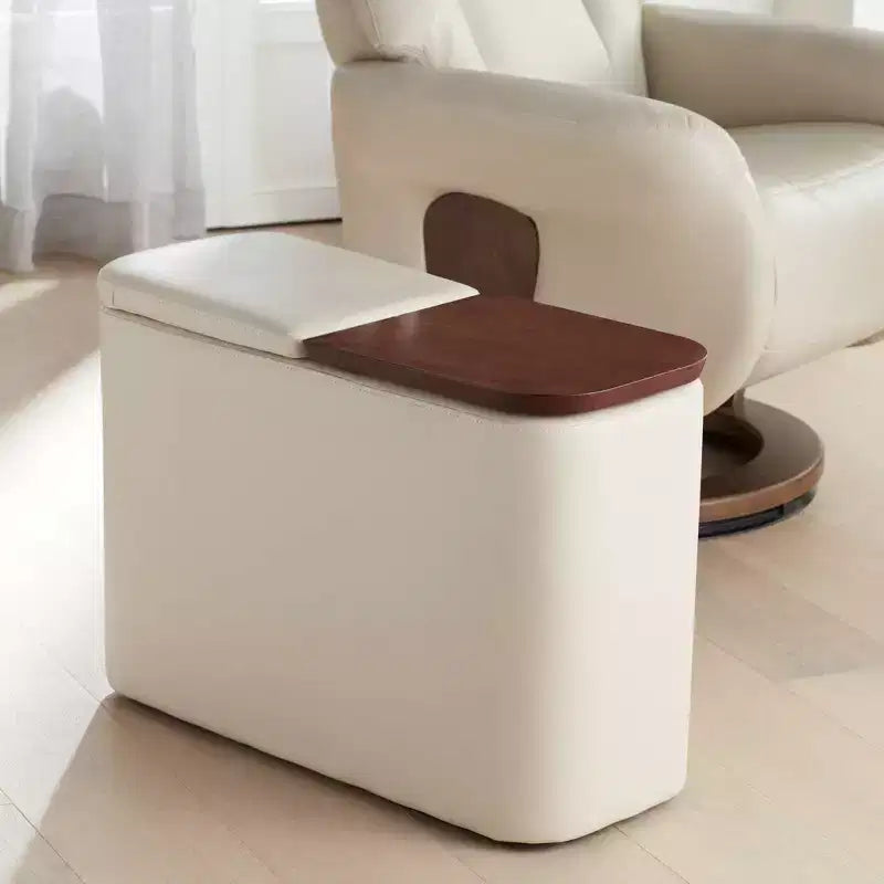 Table console rectangulaire en similicuir style Mid-century Modern 12 x 27 1/2 avec rangement et porte-boissons, taupe, pour salon