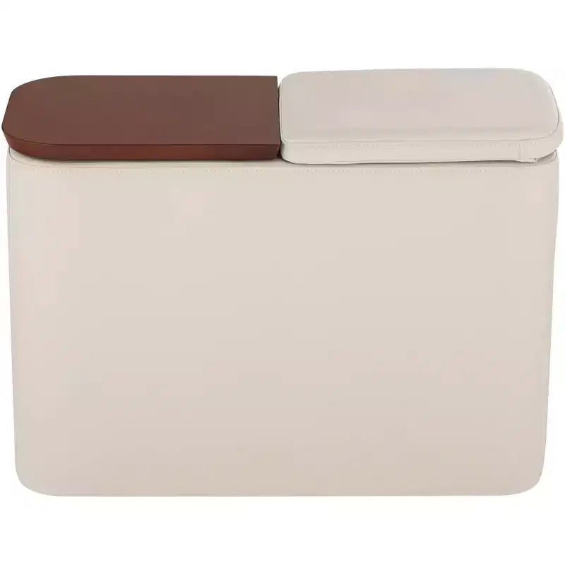 Table console rectangulaire en similicuir style Mid-century Modern 12 x 27 1/2 avec rangement et porte-boissons, taupe, pour salon