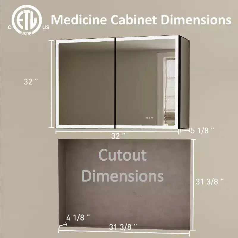 Armoire à pharmacie LED avec miroir, armoire de salle de bain encastrée/murale, intensité variable, lumière à 3 modes, anti-buée, étagères réglables, noire