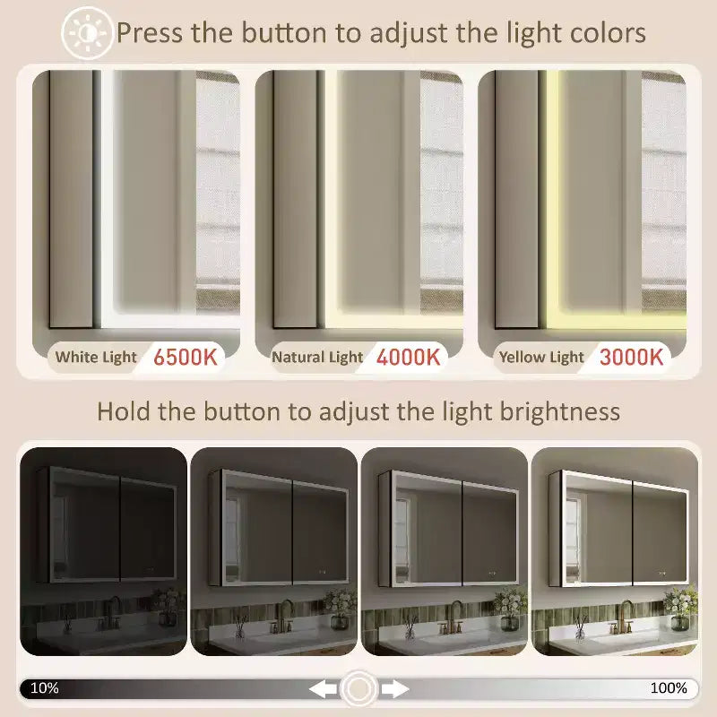 Armoire à pharmacie LED avec miroir, armoire de salle de bain encastrée/murale, intensité variable, lumière à 3 modes, anti-buée, étagères réglables, noire