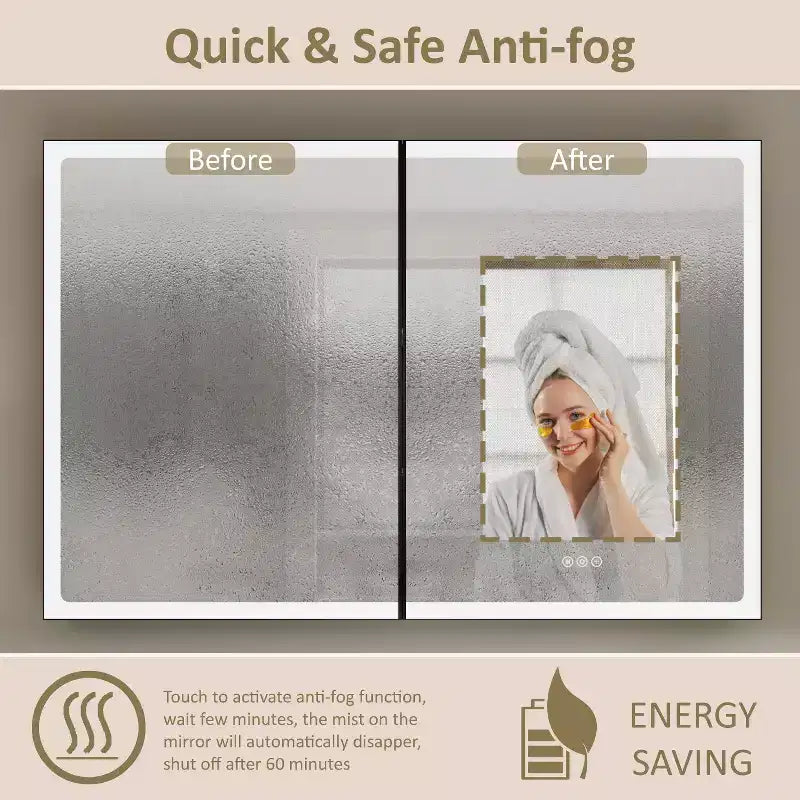 Armoire à pharmacie LED avec miroir, armoire de salle de bain encastrée/murale, intensité variable, lumière à 3 modes, anti-buée, étagères réglables, noire