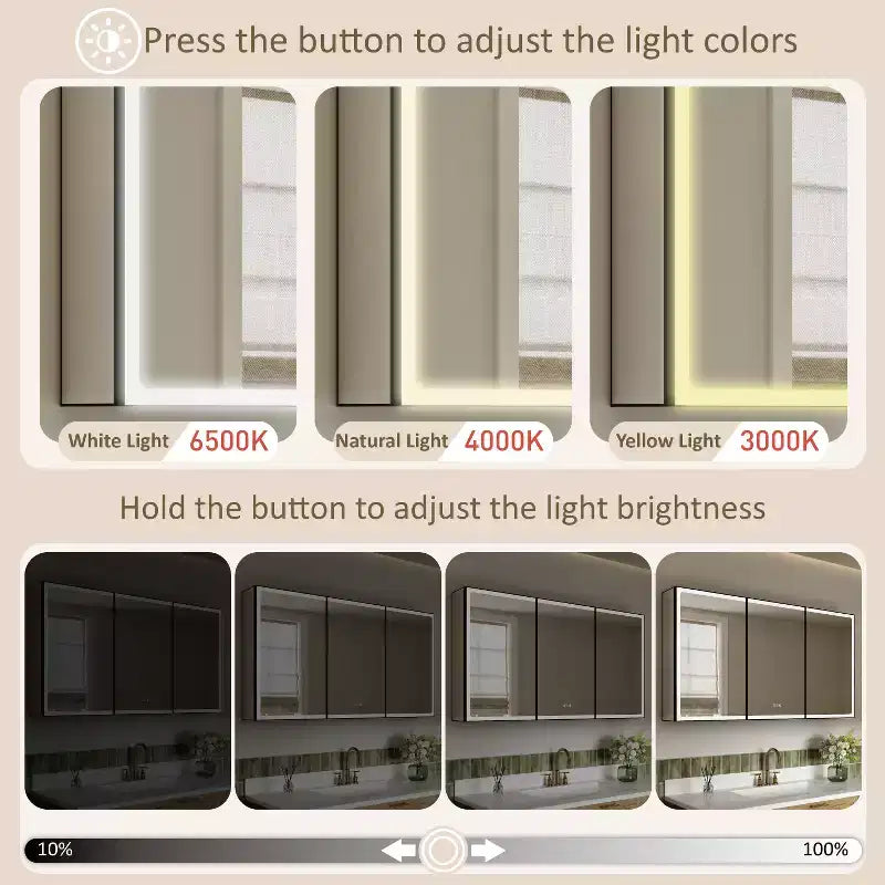 Armoire à pharmacie LED avec miroir, armoire de salle de bain encastrée/murale, intensité variable, lumière à 3 modes, anti-buée, étagères réglables, noire