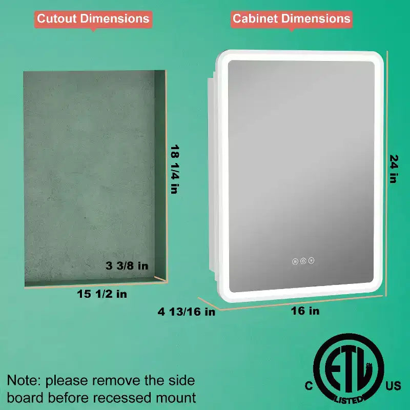 Armoire à pharmacie LED avec miroir, armoire de salle de bain encastrée/murale, intensité variable, lumière 3 modes, antibuée, étagères réglables, blanc