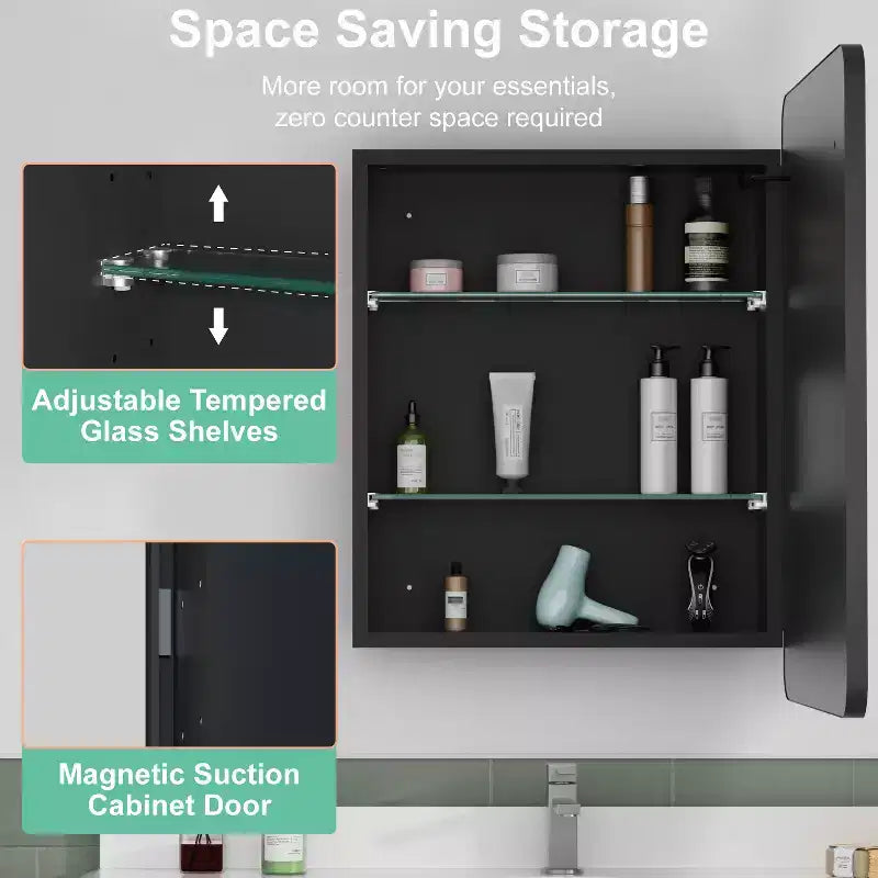 Armoire à pharmacie LED avec miroir, armoire de salle de bain encastrée/murale, intensité variable, lumière 3 modes, antibuée, étagères réglables, blanc