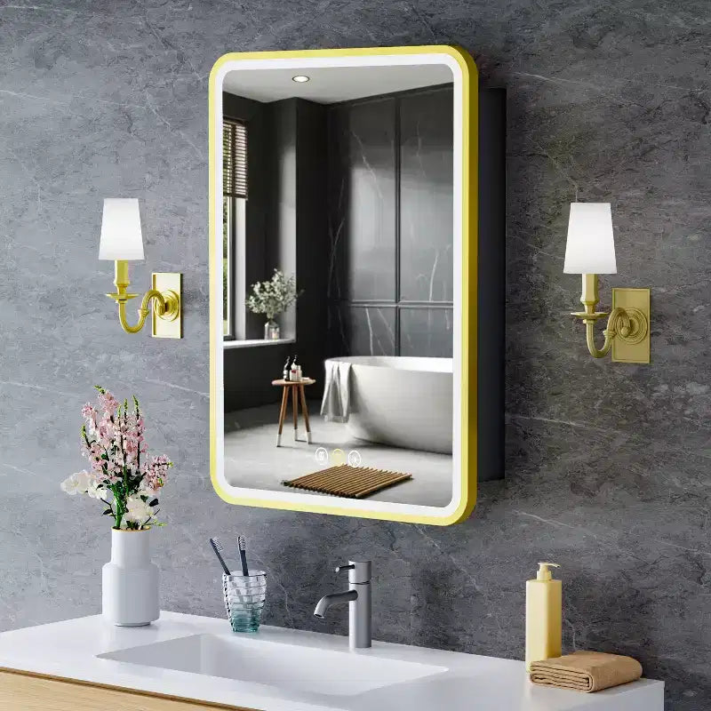 Armoire à pharmacie LED avec miroir, armoire de salle de bain encastrée/murale, intensité variable, lumière 3 modes, antibuée, étagères réglables, blanc