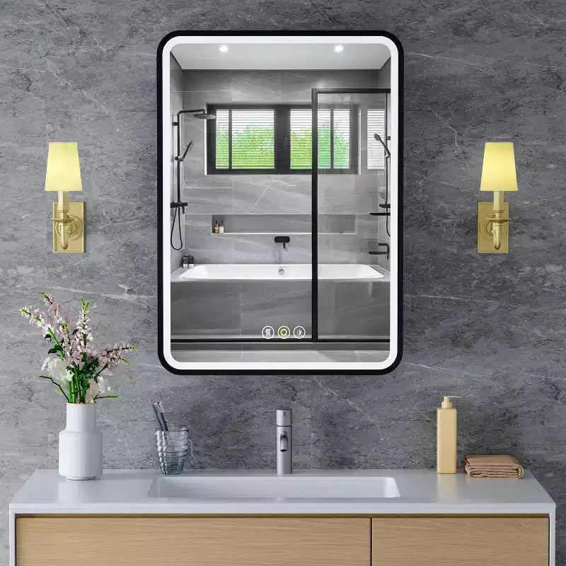 Armoire à pharmacie LED avec miroir, armoire de salle de bain encastrée/murale, intensité variable, lumière 3 modes, antibuée, étagères réglables, blanc