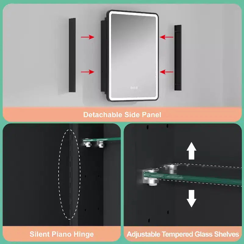 Armoire à pharmacie LED avec miroir, armoire de salle de bain encastrée/murale, intensité variable, lumière 3 modes, antibuée, étagères réglables, blanc