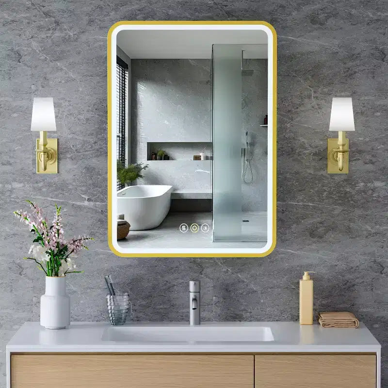 Armoire à pharmacie LED avec miroir, armoire de salle de bain encastrée/murale, intensité variable, lumière 3 modes, antibuée, étagères réglables, blanc
