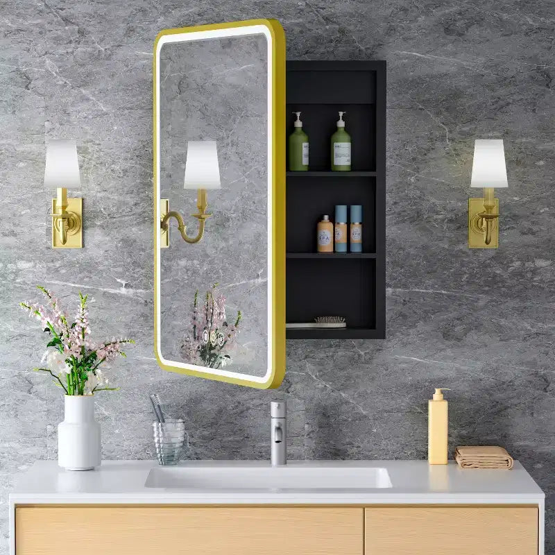 Armoire à pharmacie LED avec miroir, armoire de salle de bain encastrée/murale, intensité variable, lumière 3 modes, antibuée, étagères réglables, blanc