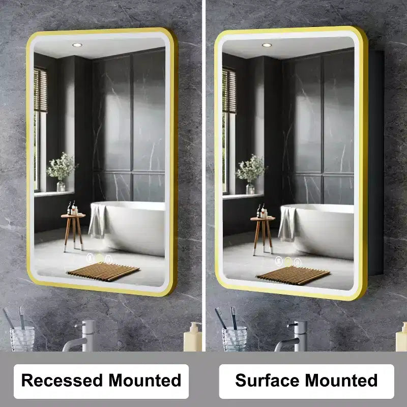 Armoire à pharmacie LED avec miroir, armoire de salle de bain encastrée/murale, intensité variable, lumière 3 modes, antibuée, étagères réglables, blanc