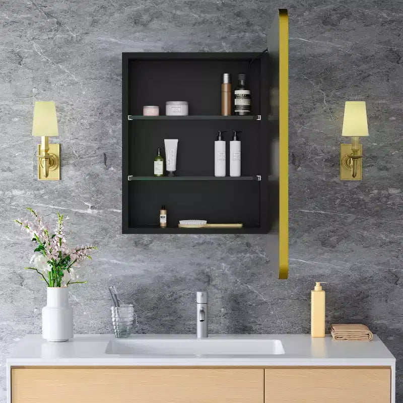 Armoire à pharmacie LED avec miroir, armoire de salle de bain encastrée/murale, intensité variable, lumière 3 modes, antibuée, étagères réglables, blanc