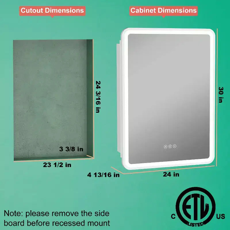 Armoire à pharmacie LED avec miroir, armoire de salle de bain encastrée/murale, intensité variable, lumière 3 modes, antibuée, étagères réglables, blanc