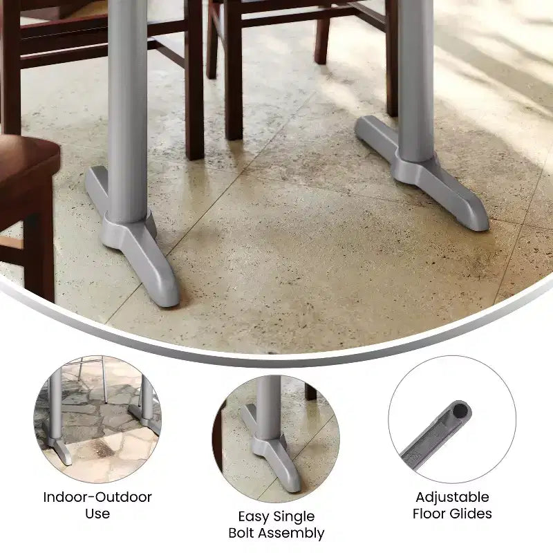 Pied de table de restaurant en T 12,7 cm x 55,9 cm avec colonne de 7,62 cm de diamètre, hauteur table