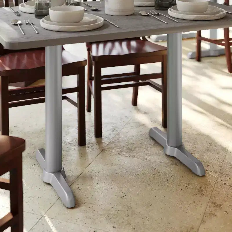 Pied de table de restaurant en T 12,7 cm x 55,9 cm avec colonne de 7,62 cm de diamètre, hauteur table
