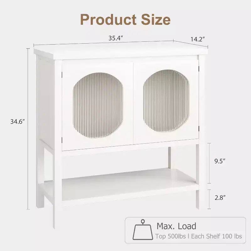 Meuble à café, meuble de rangement avec 2 portes en verre cannelé, buffet avec étagère de rangement, buffet moderne pour la maison blanc