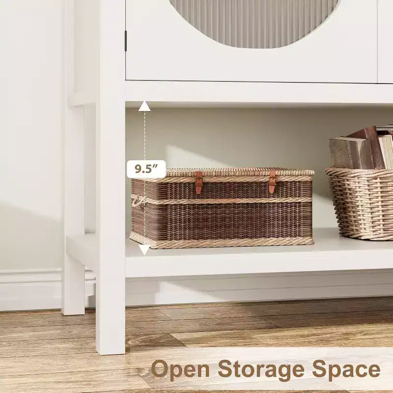 Meuble à café, meuble de rangement avec 2 portes en verre cannelé, buffet avec étagère de rangement, buffet moderne pour la maison blanc