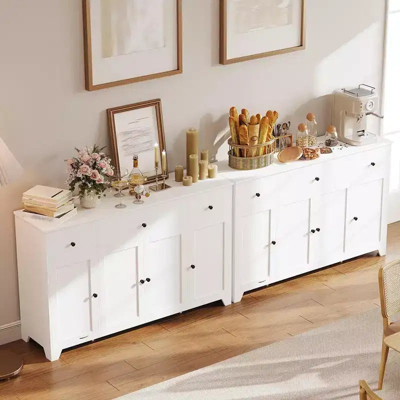 Buffet de cuisine de 55" avec 3 tiroirs et 4 portes, étagère réglable, meuble de rangement pour salle à manger et salon