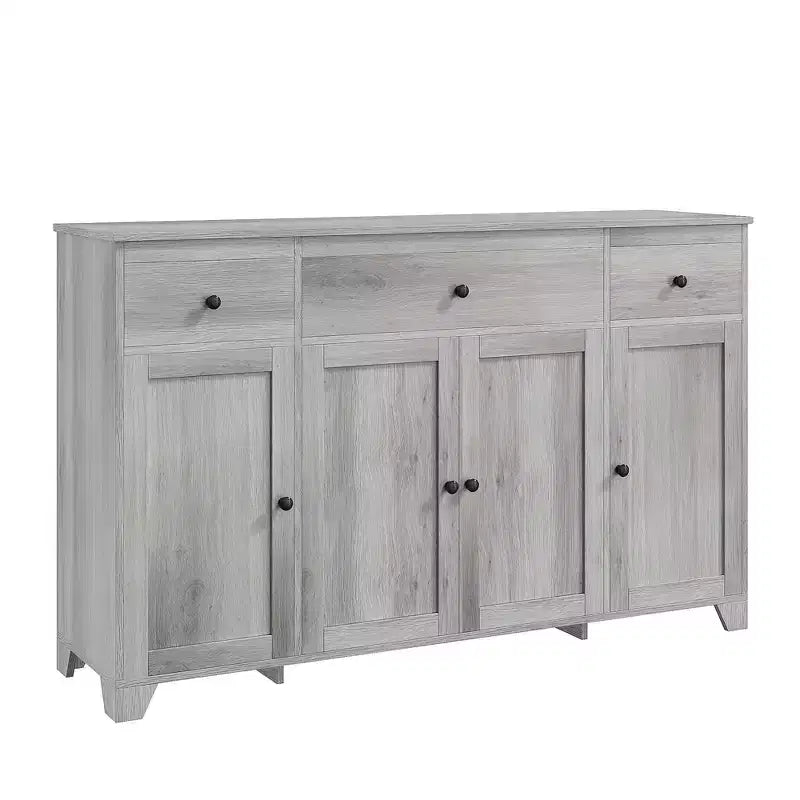 Buffet de cuisine de 55" avec 3 tiroirs et 4 portes, étagère réglable, meuble de rangement pour salle à manger et salon