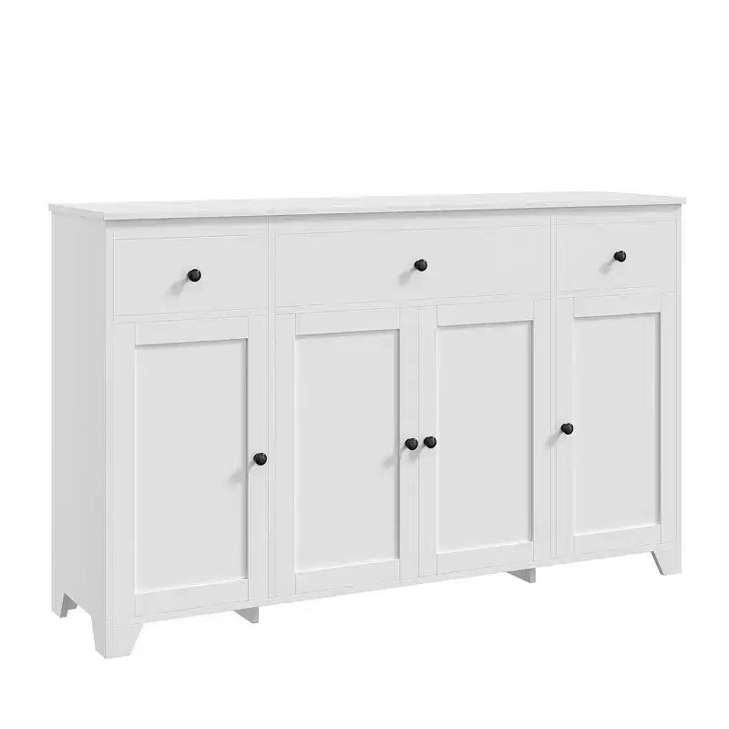 Buffet de cuisine de 55" avec 3 tiroirs et 4 portes, étagère réglable, meuble de rangement pour salle à manger et salon