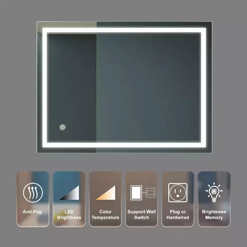 Miroir de courtoisie LED de salle de bain 32 x 24 pouces 3 couleurs dimmable Mural Maquillage Miroir avec contrôle interrupteur mural Étanche Anti-buée Miroir de salle de bain