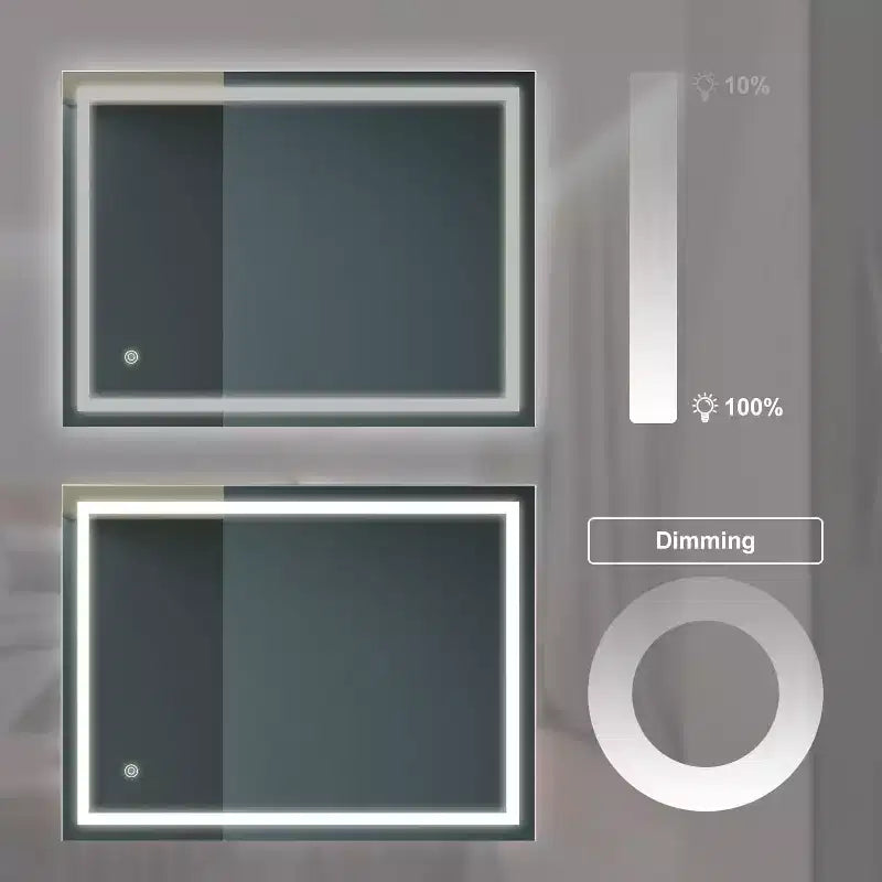 Miroir de courtoisie LED de salle de bain 32 x 24 pouces 3 couleurs dimmable Mural Maquillage Miroir avec contrôle interrupteur mural Étanche Anti-buée Miroir de salle de bain