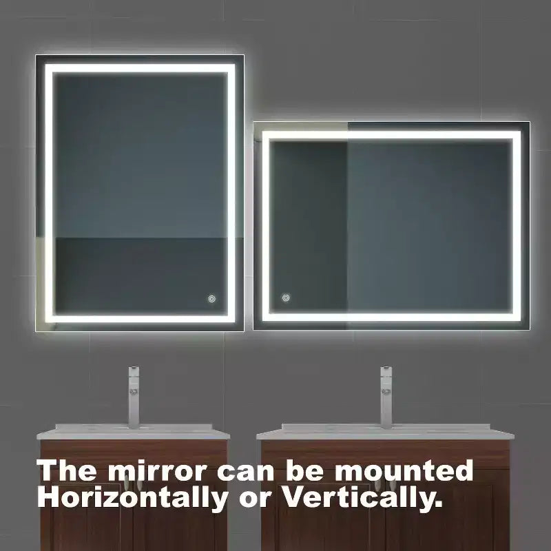 Miroir de courtoisie LED de salle de bain 32 x 24 pouces 3 couleurs dimmable Mural Maquillage Miroir avec contrôle interrupteur mural Étanche Anti-buée Miroir de salle de bain