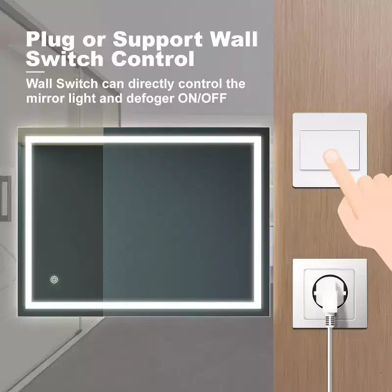 Miroir de courtoisie LED de salle de bain 32 x 24 pouces 3 couleurs dimmable Mural Maquillage Miroir avec contrôle interrupteur mural Étanche Anti-buée Miroir de salle de bain