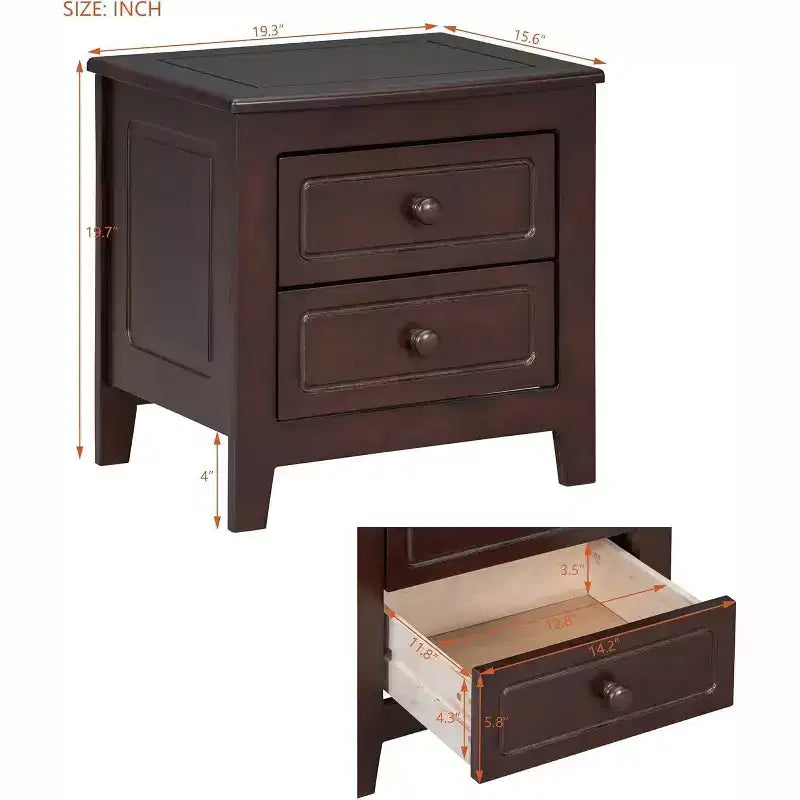 Table de chevet du milieu du siècle avec 2 tiroirs de rangement, table d'appoint rétro couleur noyer pour chambre à coucher, salon, bureau, montage facile