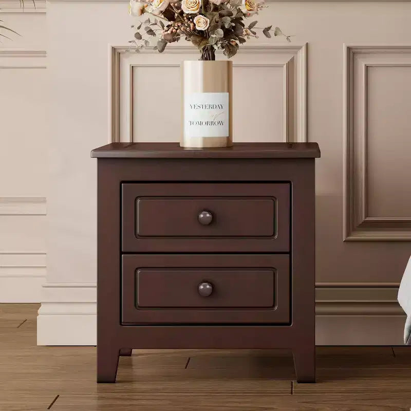 Table de chevet du milieu du siècle avec 2 tiroirs de rangement, table d'appoint rétro couleur noyer pour chambre à coucher, salon, bureau, montage facile