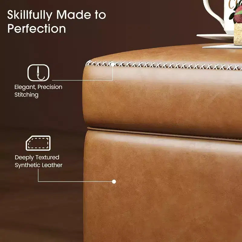 Banc ottoman de rangement 47,8 po avec revêtement en cuir, charnières robustes, siège repose-pieds pour chambre ou entrée