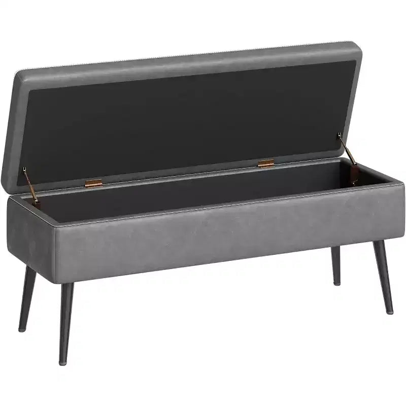 Banc ottoman de rangement 47,8 po avec revêtement en cuir, charnières robustes, siège repose-pieds pour chambre ou entrée