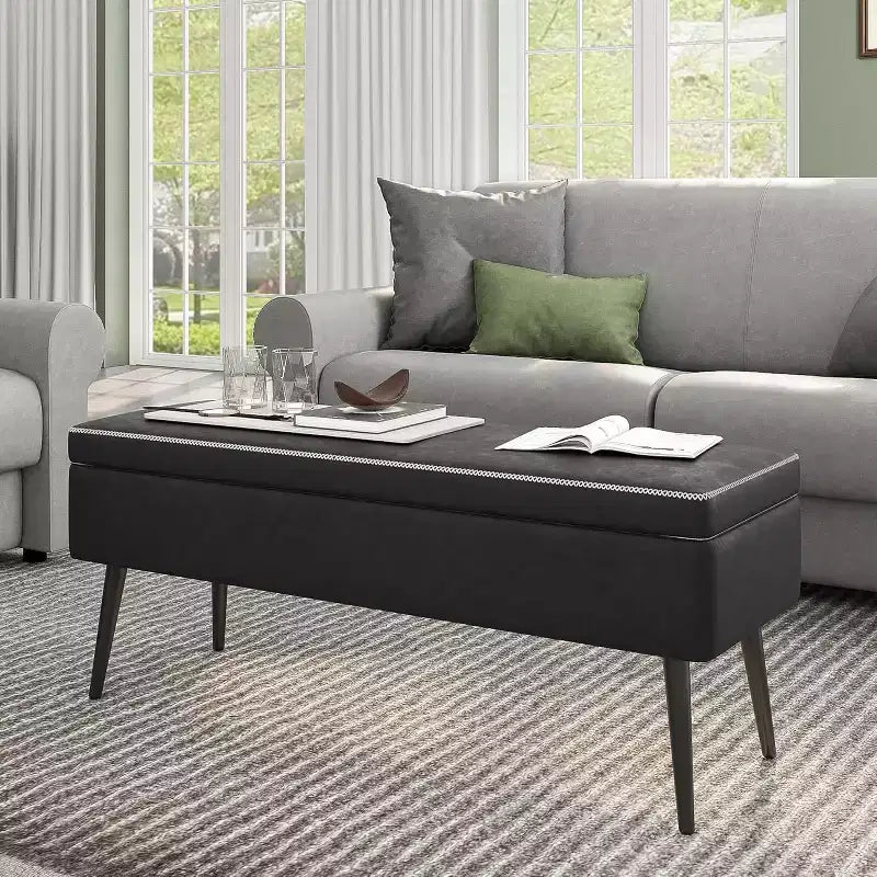 Banc ottoman de rangement 47,8 po avec revêtement en cuir, charnières robustes, siège repose-pieds pour chambre ou entrée
