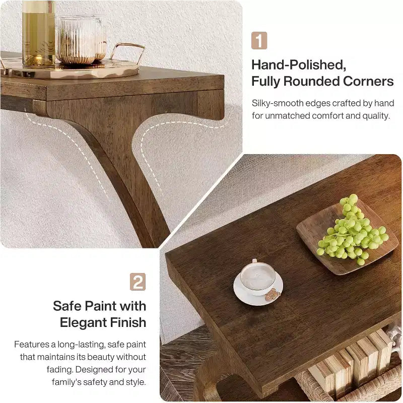 Table d'appoint à 2 niveaux, Table d'appoint étroite pour salon, chambre, finition peinture bois naturel, montage facile